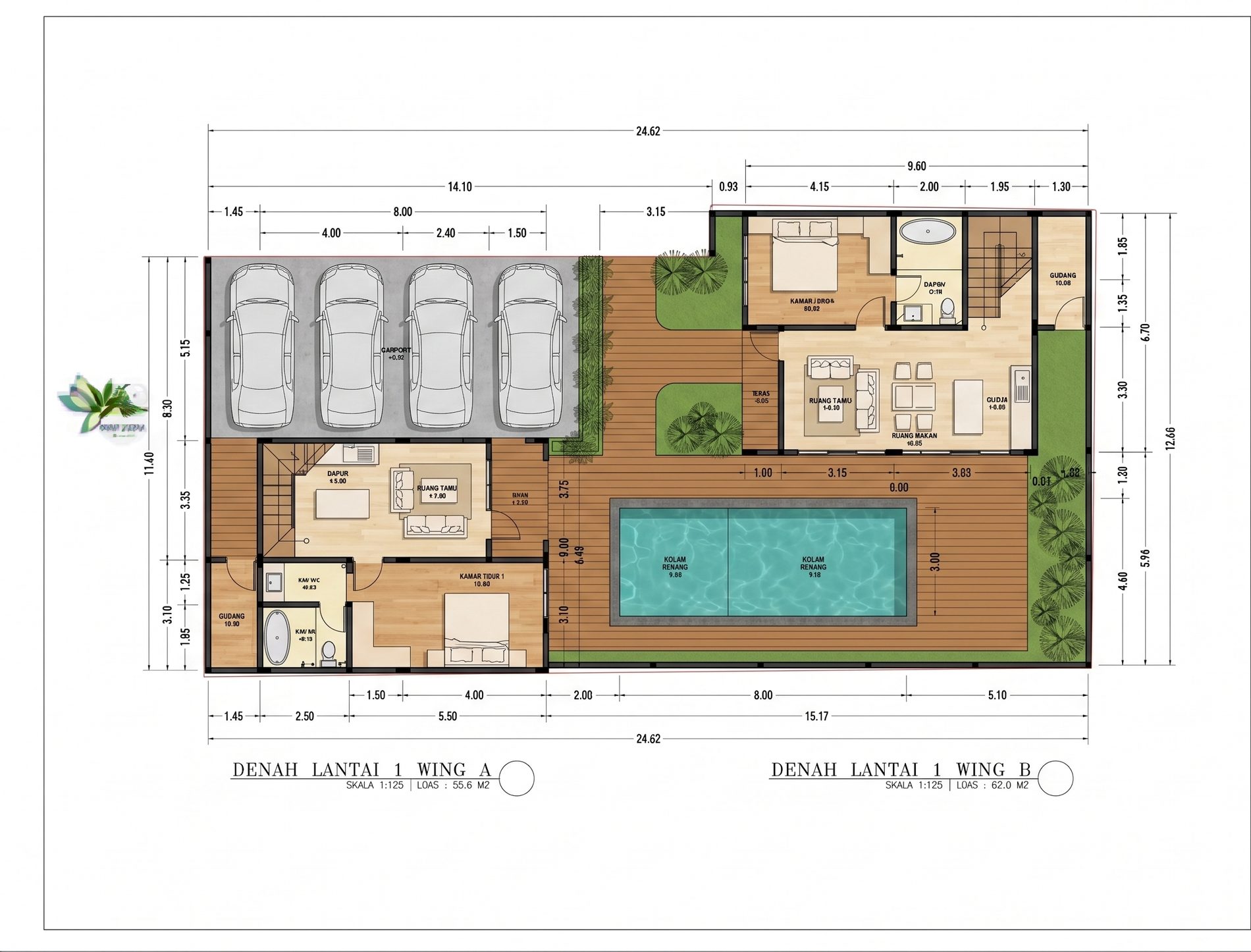 Denah lantai 1 Villa Tentrem Jiwo