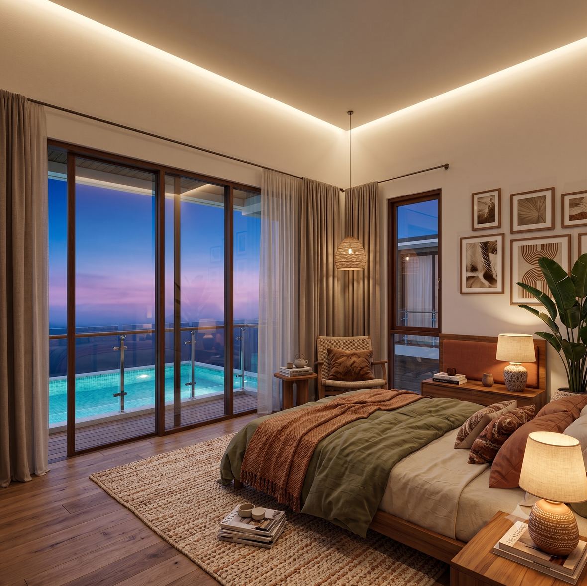 Kamar tidur Wing B menghadap kolam